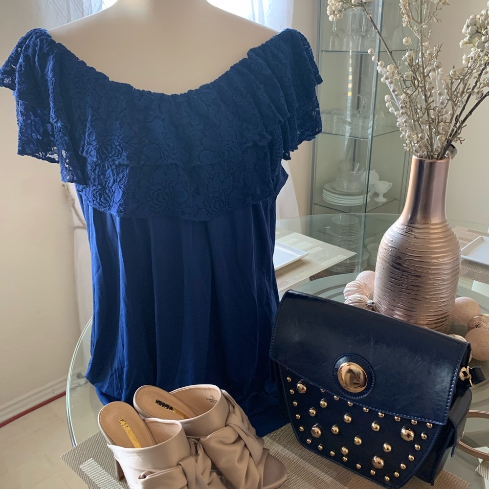 Victorian Blue Studded Cross-Body Handbag - Picture 6 of 6